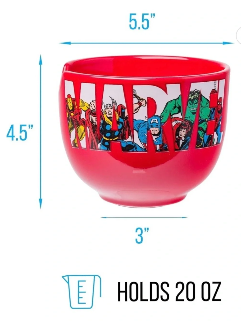 Marvel Red Ceramic Serving Bowl with Comic Character Art